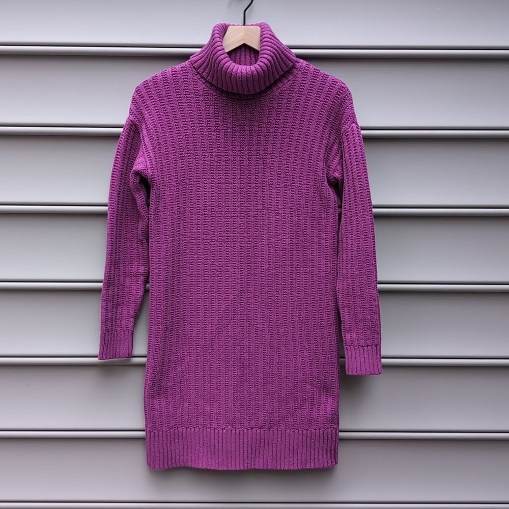 Banana Republic Wool Blend Turtleneck Chunky Knit Sweater Dress Preppy Tunic